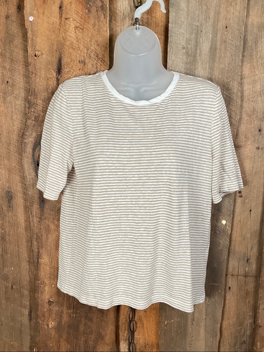 Banana Republic Beige and White Striped Short-Sleeve Tee